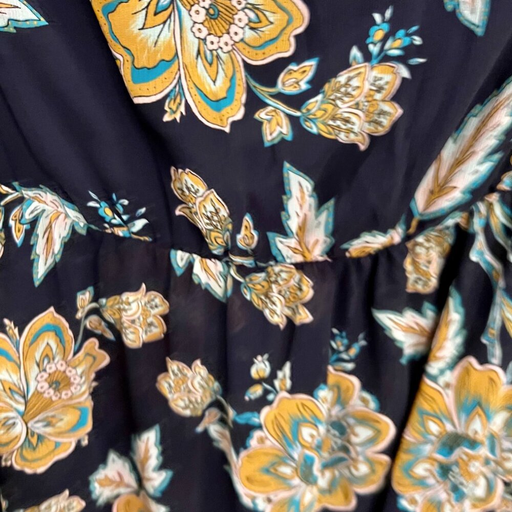 J Crew Mini Navy Blue Floral Dress 3/4 Sleeve Size 2 - Picture 5 of 8